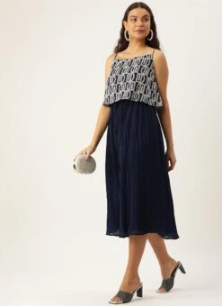 Dark Blue Embroidered Georgette Dress Festive Wear After Six Wear -ZariGrace Shop Dark Blue Embroidered Georgette Dress DRBS02210917 u