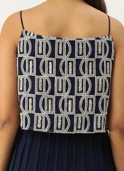 Dark Blue Embroidered Georgette Dress Festive Wear After Six Wear -ZariGrace Shop Dark Blue Embroidered Georgette Dress DRBS02210917 rrc2