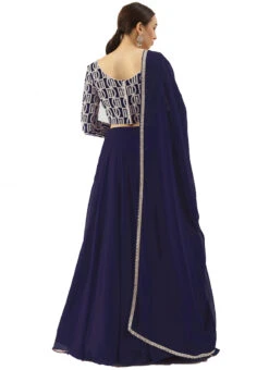 Dark Blue Georgette Embroidered Boat Neck Lehenga Festive Wear -ZariGrace Shop Dark Blue Georgette Embroidered Boat Neck Lehenga GHBS02203555 b