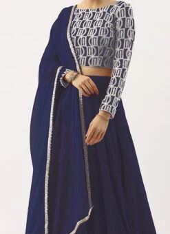 ZariGrace Shop 7 Dark Blue Georgette Embroidered Boat Neck Lehenga Festive Wear