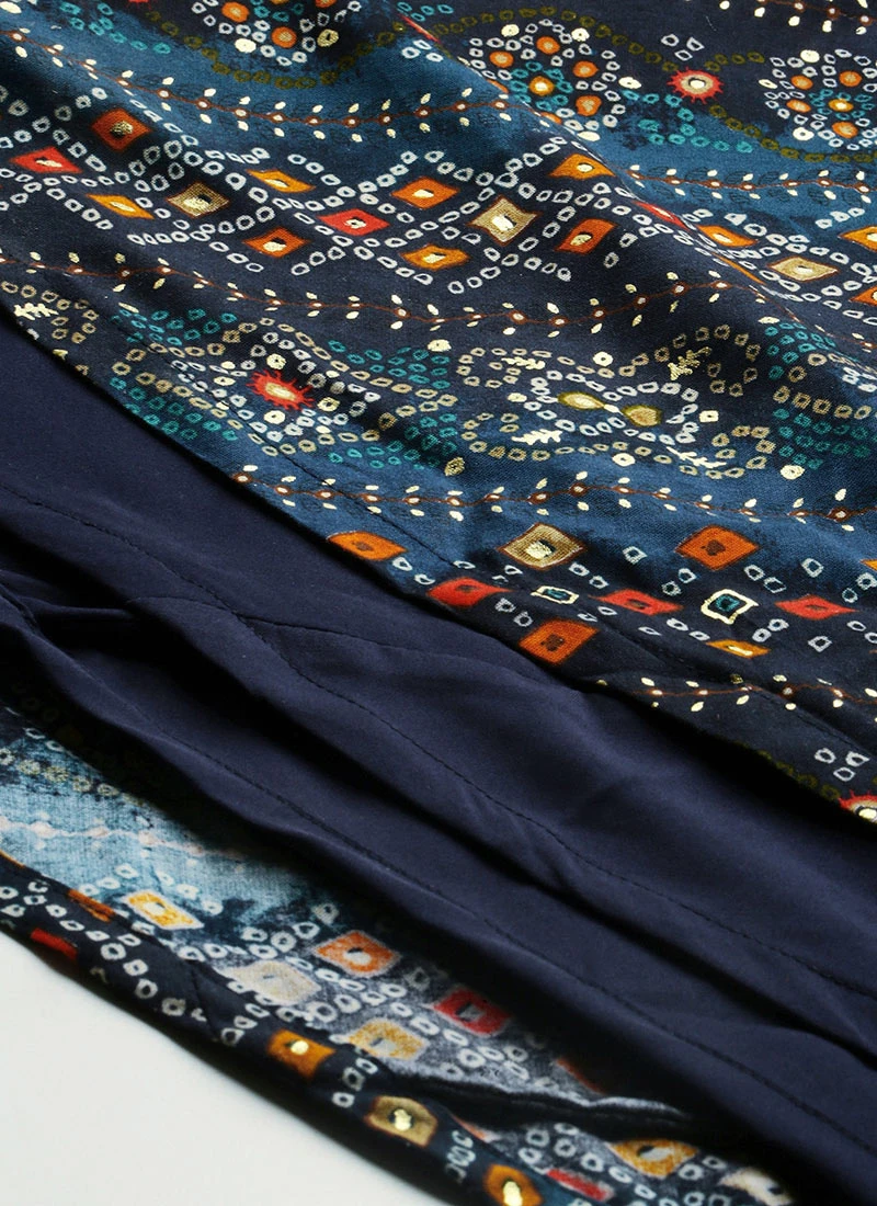 Dark Blue Printed Angarkha Gown Festive Wear 10 Dark Blue Printed Angarkha Gown Festive Wear - Image 8