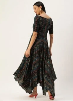 Dark Blue Printed Handkerchief Style Dress Festive Wear -ZariGrace Shop Dark Blue Printed Handkerchief Style Dress DRBS02110944 b