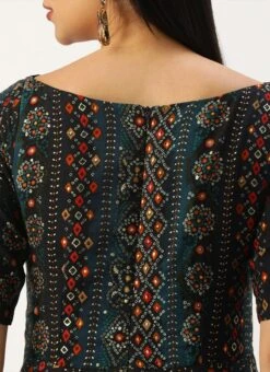 Dark Blue Printed Handkerchief Style Dress Festive Wear -ZariGrace Shop Dark Blue Printed Handkerchief Style Dress DRBS02110944 rrc3