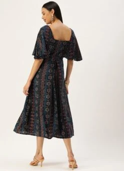 Dark Blue Printed Viscose Dress After Six Wear -ZariGrace Shop Dark Blue Printed Viscose Dress DRBS02110828 b