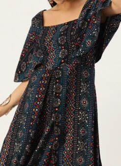 Dark Blue Printed Viscose Dress After Six Wear