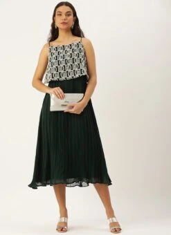 Dark Green Embroidered Georgette Dress Festive Wear After Six Wear -ZariGrace Shop Dark Green Embroidered Georgette Dress DRBS02210919 u