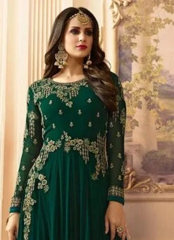 Dark Green Georgette Abaya Style Anarkali Suit Party Wear -ZariGrace Shop Dark Green Georgette Abaya Style Anarkali Suit SLSCCS105 b