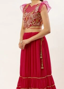 Dupatta From Dark Pink Embroidered Georgette Lehenga After Six Wear