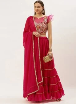 Dupatta From Dark Pink Embroidered Georgette Lehenga After Six Wear -ZariGrace Shop Dark Pink Embroidered Georgette Lehenga GHBS02211043 u