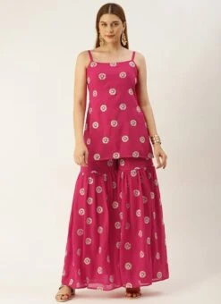 Top From Dark Pink Georgette Embroidered Gharara Set After Six Wear -ZariGrace Shop Dark Pink Georgette Embroidered Gharara Set IWBS02301145 u