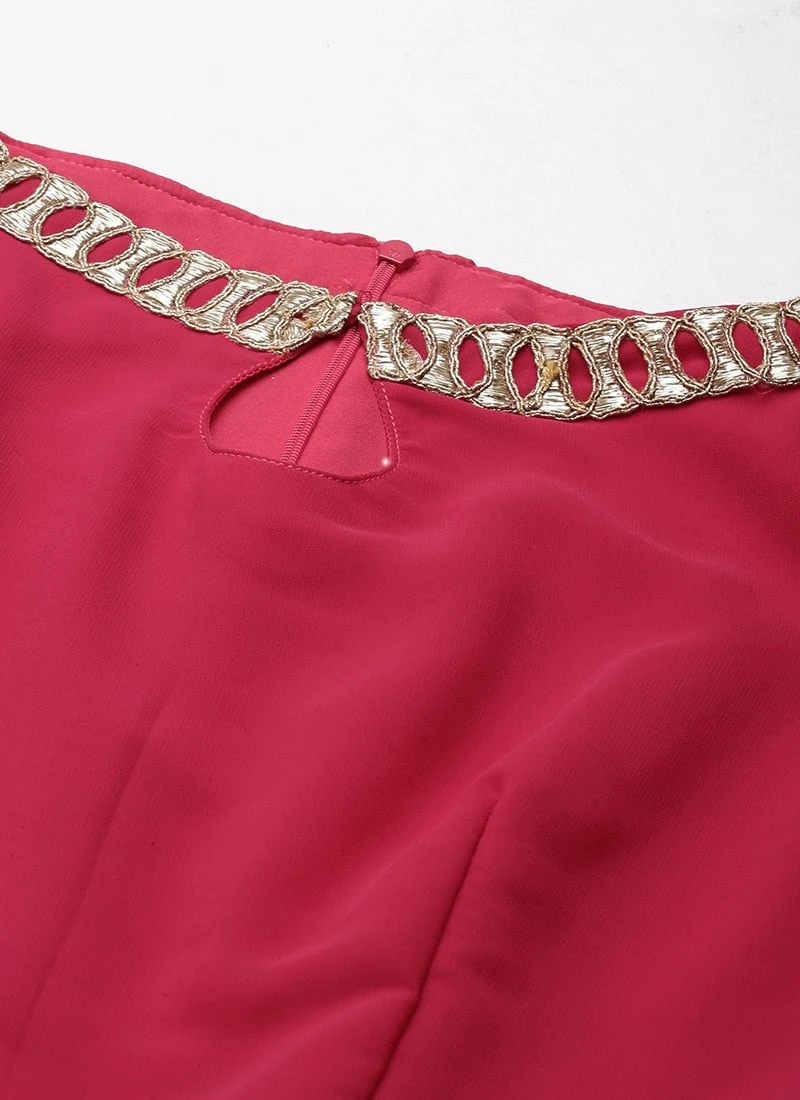 Dupatta From Dark Pink Georgette Embroidered Gharara Suit Set After Six Wear 7 Dupatta From Dark Pink Georgette Embroidered Gharara Suit Set After Six Wear - Image 5