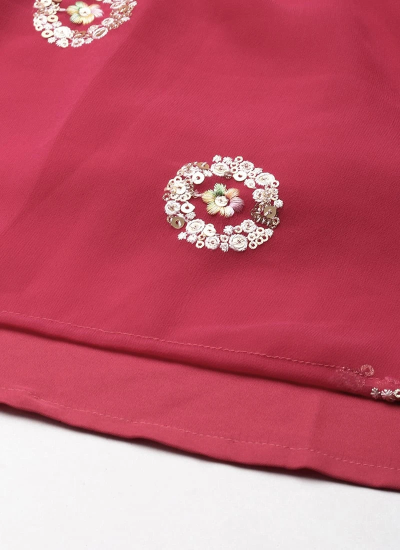 Dupatta From Dark Pink Georgette Embroidered Gharara Suit Set After Six Wear 9 Dupatta From Dark Pink Georgette Embroidered Gharara Suit Set After Six Wear - Image 7