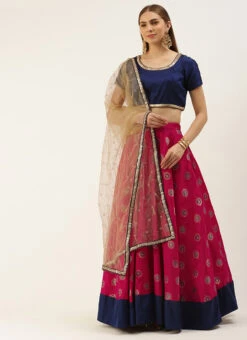 Dark Pink N Blue Taffeta Lehenga Festive Wear -ZariGrace Shop Dark Pink N Blue Taffeta Lehenga GHBS02301816 u