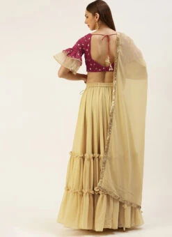 Dark Pink Sequins Embroidered N Beige Georgette Lehenga Festive Wear -ZariGrace Shop Dark Pink Sequins Embroidered N Beige Georgette Lehenga GHBS02211086 b