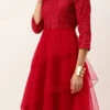 Dark Red Georgette Embroidered Layered Gown Party Wear -ZariGrace Shop Dark Red Georgette Embroidered Layered Gown IWBS02210984 l