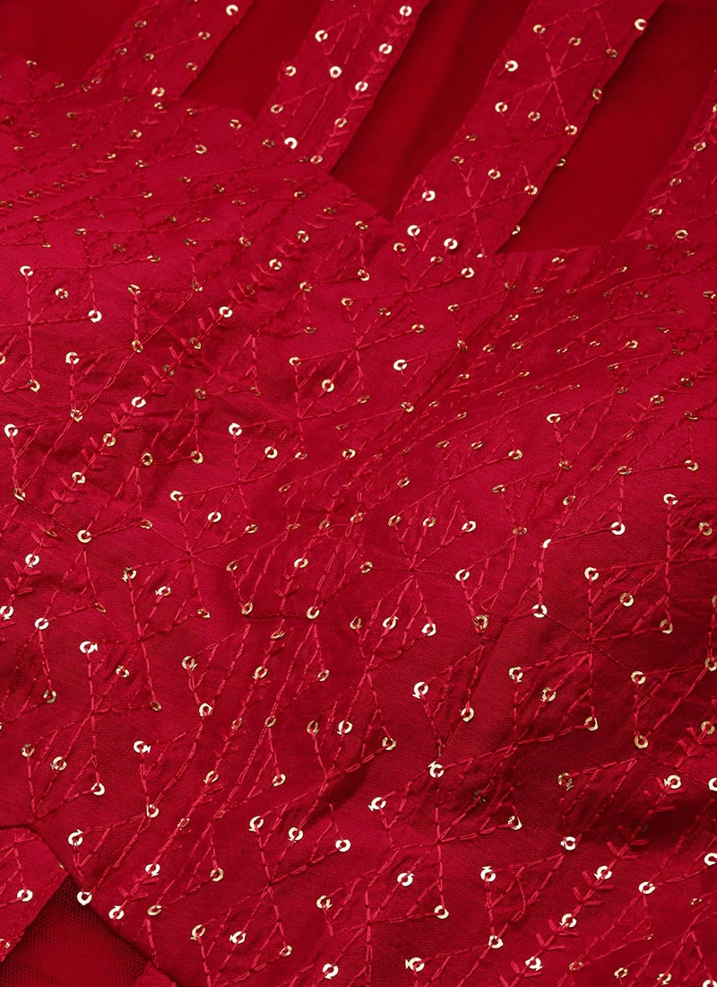 Dark Red Georgette Embroidered Layered Gown Party Wear 7 Dark Red Georgette Embroidered Layered Gown Party Wear - Image 5