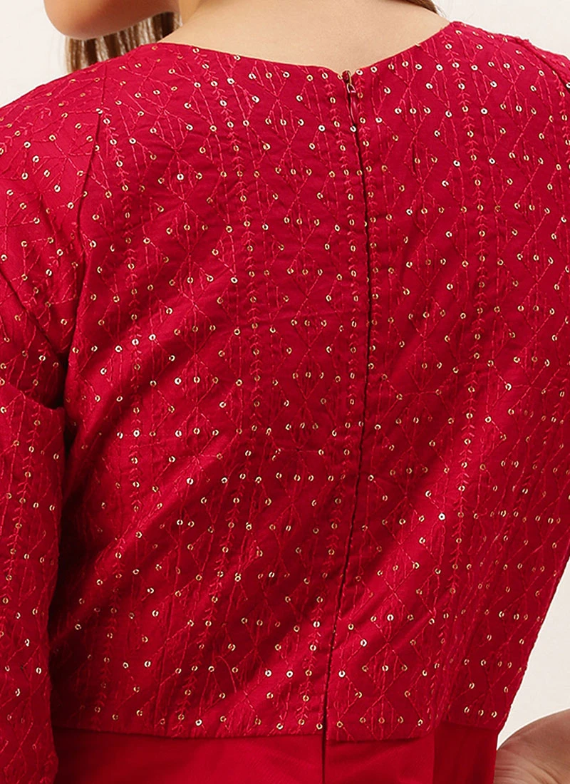 Dark Red Georgette Embroidered Layered Gown Party Wear 8 Dark Red Georgette Embroidered Layered Gown Party Wear - Image 6