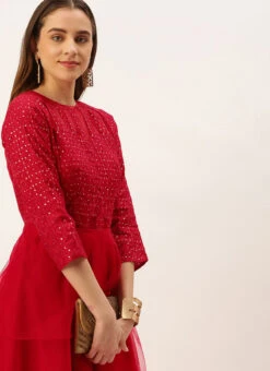 Dark Red Georgette Embroidered Layered Gown Party Wear 17 Dark Red Georgette Embroidered Layered Gown Party Wear -ZariGrace Shop Dark Red Georgette Embroidered Layered Gown IWBS02210984 rrc4