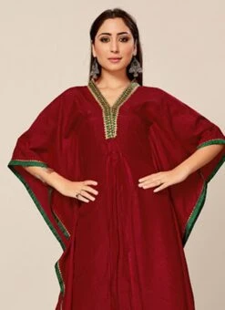 Wine Dola Silk Embroidered Kaftan Work Wear 9 Wine Dola Silk Embroidered Kaftan Work Wear -ZariGrace Shop Deep Pink Dola Silk Embroidered Kaftan KRSAKF1105 b