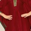 Wine Dola Silk Embroidered Kaftan Work Wear -ZariGrace Shop Deep Pink Dola Silk Embroidered Kaftan KRSAKF1105 l