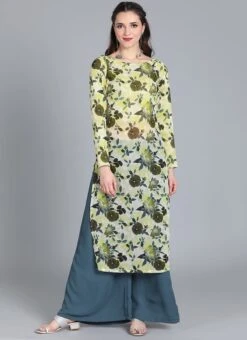 Digital Print Yellow Palazzo Kurta Set Party Wear -ZariGrace Shop Digital Print Yellow Palazzo Kurta Set KSBS01909110 u