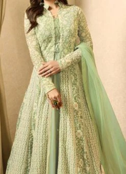 Drashti Dhami Sage Green Abaya Style Anarkali Suit Party Wear