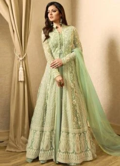 Drashti Dhami Sage Green Abaya Style Anarkali Suit Party Wear -ZariGrace Shop Drashti Dhami Sage Green Abaya Style Anarkali Suit SLSCC1706 u