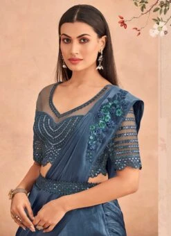 Dusty Blue Chinon Silk Ready Pleated Saree Party Wear 9 Dusty Blue Chinon Silk Ready Pleated Saree Party Wear -ZariGrace Shop Dusty Blue Chinon Silk Ready Pleated Saree SASKA36357301B b