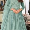 Dusty Blue Georgette Mirror Embroidery Anarkali Suit Party Wear