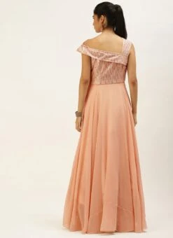 Dusty Pale Peach Embroidered Gown Party Wear -ZariGrace Shop Dusty Pale Peach Embroidered Gown IWBS02201258 b