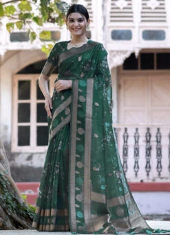 Dusty Rama Green Organza Printed Work Saree After Six Wear 8 Dusty Rama Green Organza Printed Work Saree After Six Wear -ZariGrace Shop Dusty Rama Green Organza Printed Work Saree SASRIEV11 u