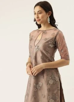 Embroidered Grey Boat Neck Kurti Festive Wear -ZariGrace Shop Embroidered Grey Boat Neck Kurti KRBS02307698 b