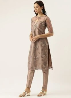 Embroidered Grey Boat Neck Kurti Festive Wear -ZariGrace Shop Embroidered Grey Boat Neck Kurti KRBS02307698 u