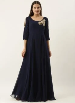 Embroidered Navy Blue Georgette Gown Festive Wear -ZariGrace Shop Embroidered Navy Blue Georgette Gown IWBS02201271 u