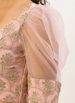 Embroidered Pink Organza Round Neck Style Blouse Party Wear -ZariGrace Shop Embroidered Pink Organza Round Neck Style Blouse BLBS02305209 rrc4