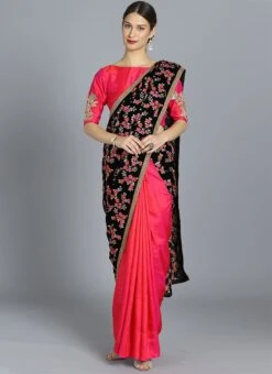 Ethnovog Velvet Half N Half Saree Festive Wear -ZariGrace Shop EthnoVogue Customised Velvet Half N Half Saree Set sabs01810628 u