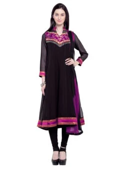 Georgette Black Embroidered Anarkali Suit Party Wear -ZariGrace Shop Georgette Black Embroidered Anarkali Suit SLMNC1682 u