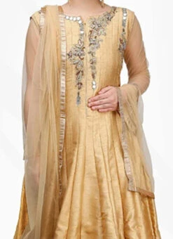 Gold Art Silk Designer Anarkali Suit Party Wear