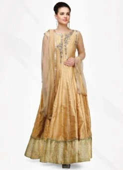 Gold Art Silk Designer Anarkali Suit Party Wear -ZariGrace Shop Gold Art Silk Designer Anarkali Suit SLSIFH11017 u