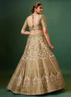 Gold Embroidered And Hand Work Art Silk Umbrella Lehenga Wedding Wear -ZariGrace Shop Gold Embroidered and Hand work Art Silk Umbrella Lehenga GHMKNS1178501 b