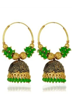 Gold N Green Jhumka Earrings Festive Wear -ZariGrace Shop Gold N Green Jhumka Earrings ERMPF9062 b