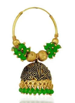 Gold N Green Jhumka Earrings Festive Wear