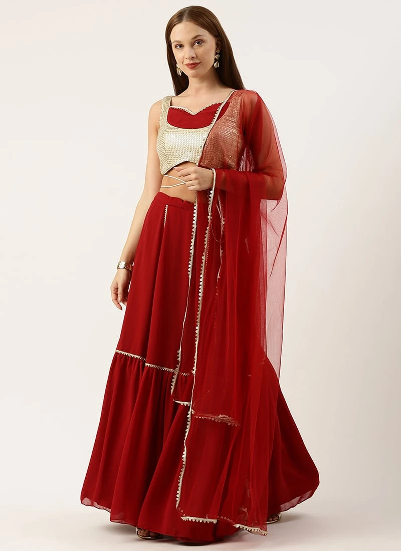 Gold N Maroon Sequin Embroidered Lehenga Festive Wear 5 Gold N Maroon Sequin Embroidered Lehenga Festive Wear - Image 3