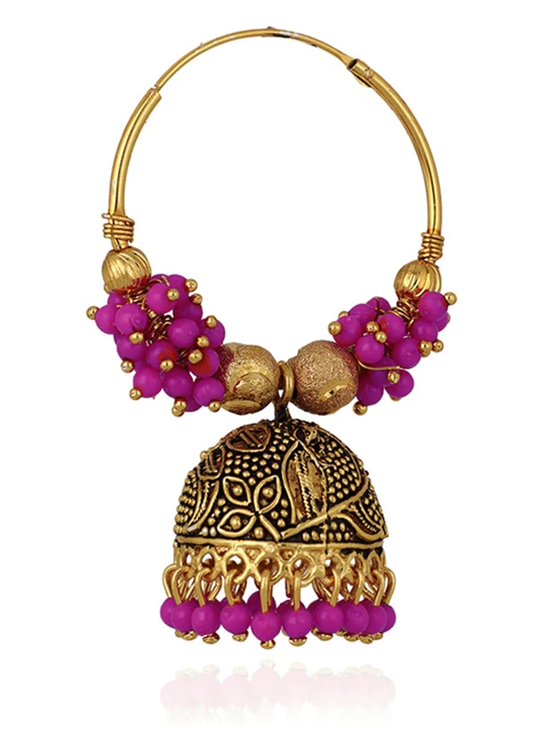 Gold N Pink Jhumka Earrings Festive Wear 3 Gold N Pink Jhumka Earrings Festive Wear