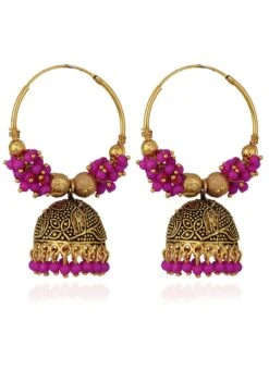 Gold N Pink Jhumka Earrings Festive Wear 6 Gold N Pink Jhumka Earrings Festive Wear -ZariGrace Shop Gold N Pink Jhumka Earrings ERMPF9057 u