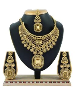 Gold N White Designer Necklace Set Wedding Wear -ZariGrace Shop Gold N White Designer Necklace Set JYMMKNS1005K b