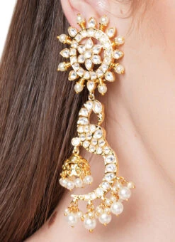 Gold Color Alloy Kundan And Polki Work Studs Party Wear -ZariGrace Shop Gold color alloy Kundan and polki work Studs ERMMAE04 b