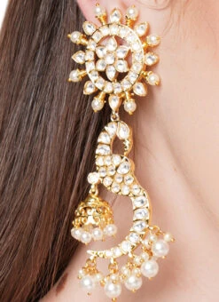 Gold Color Alloy Kundan And Polki Work Studs Party Wear