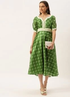 Green Art Silk Digital Printed Dress Festive Wear -ZariGrace Shop Green Art Silk Digital Printed Dress DRBS02210909 u