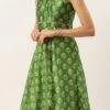 Green Art Silk Digital Printed Halter Neck Dress Festive Wear -ZariGrace Shop Green Art Silk Digital Printed Halter Neck Dress DRBS02210996 l